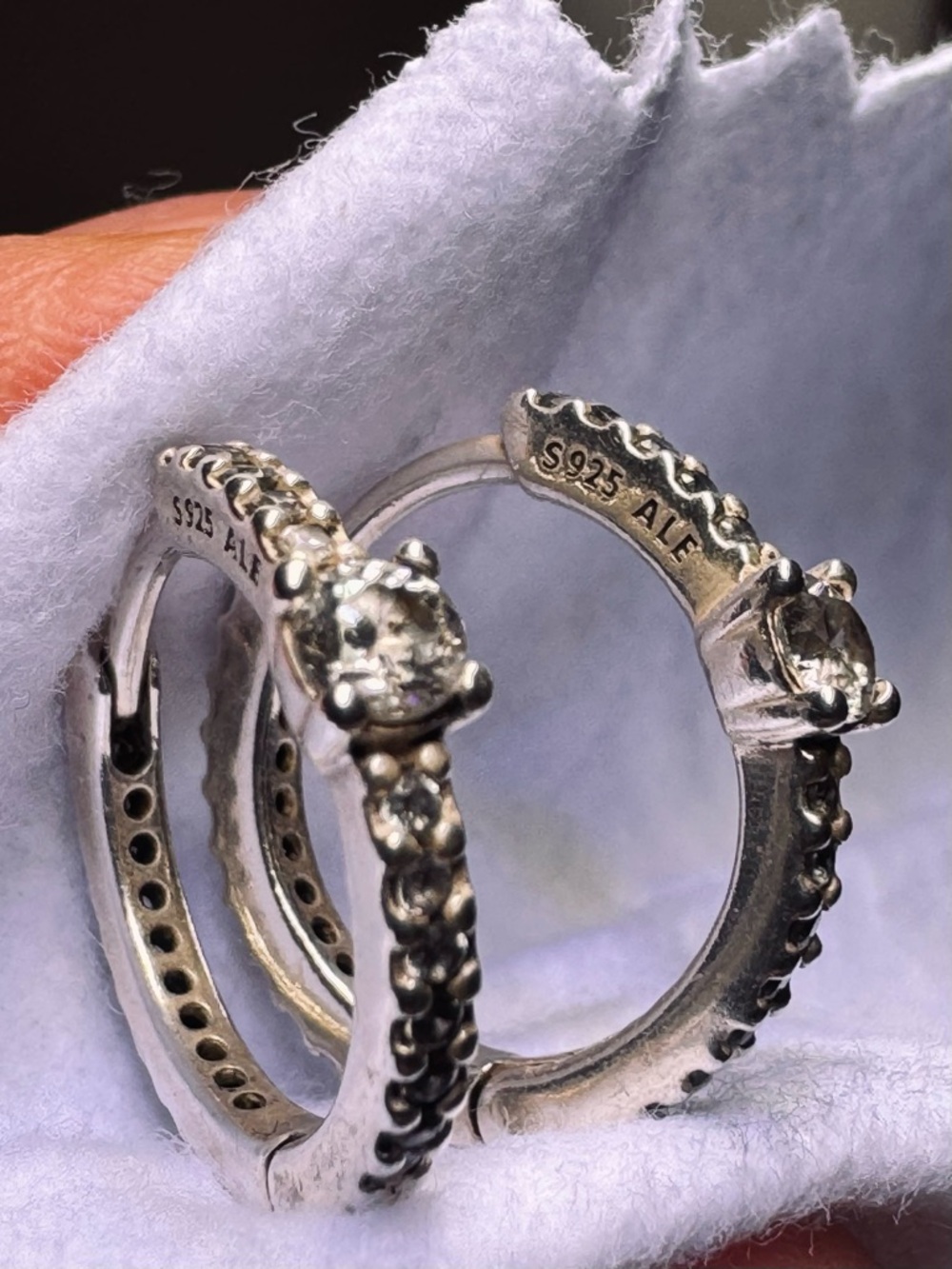 Pandora Sterling Silver Cubic Zirconia Huggie Hoop Earrings - Silver